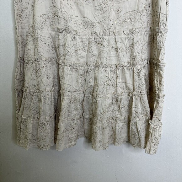 Unbranded Beige Skirt Tiered‎ Floral Embroidered Size 12 Knee Length Side Zipper - Picture 6 of 10